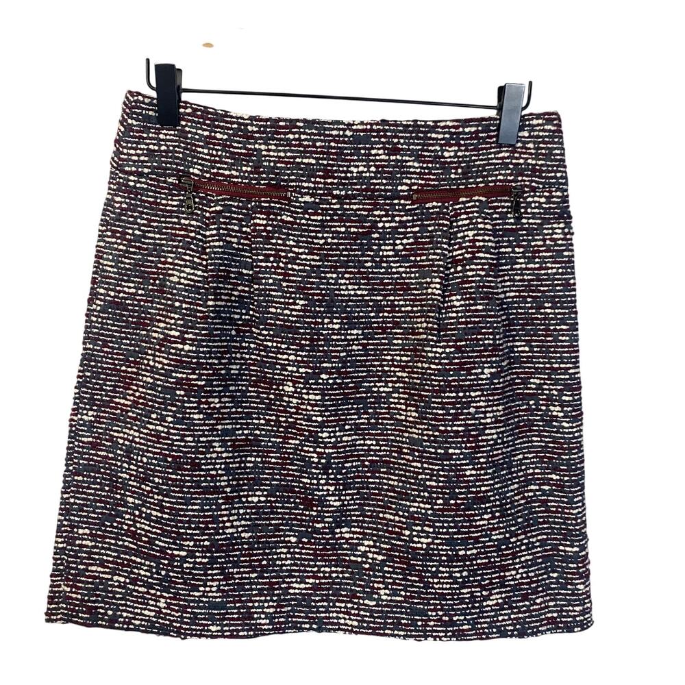 LOFT NWT Multicolor Tweed Pencil Mini Skirt Burgundy Gray White Textured Sz 0
